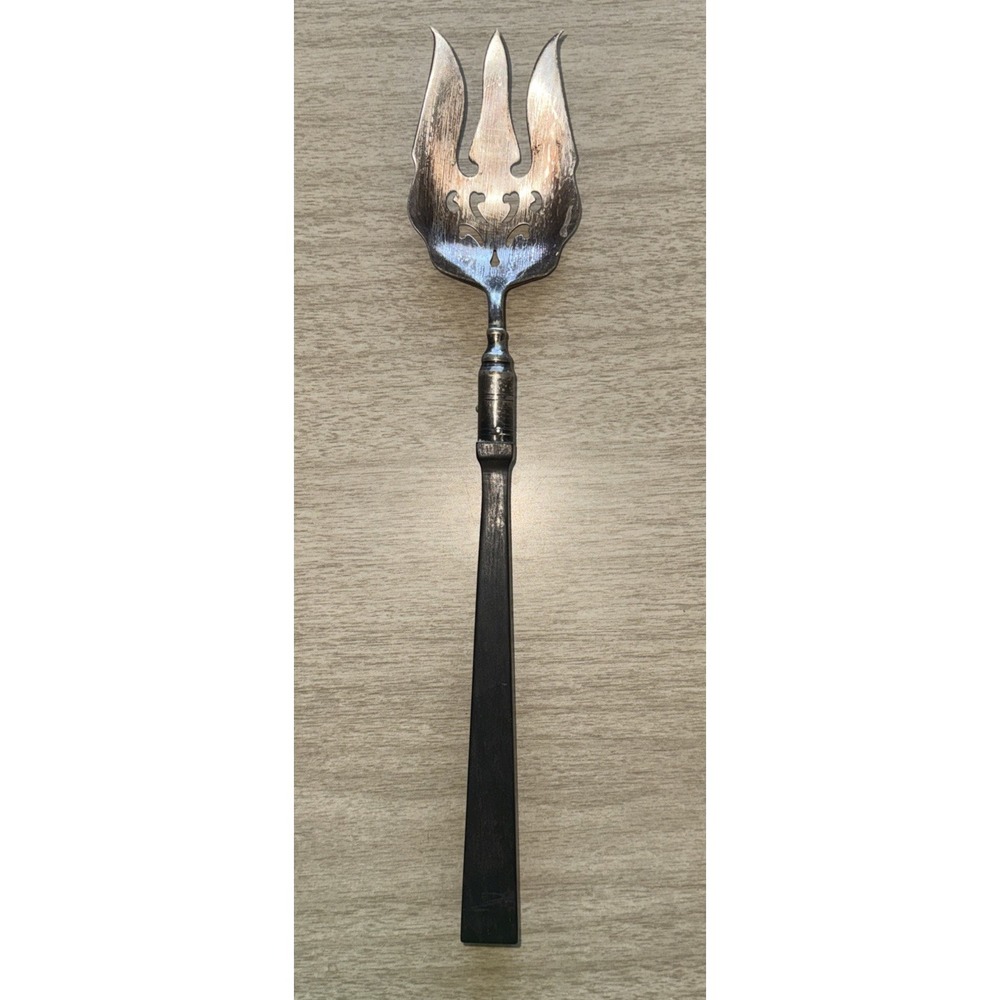 Vintage Manning Bowman Ornate Victorian Serving Fork Wooden Handle 12"
